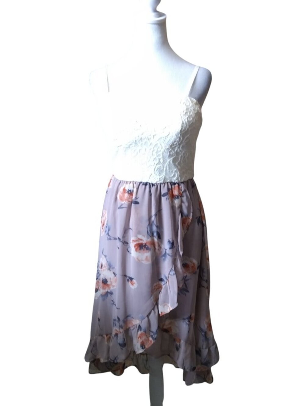 AS U Wish Floral Lace Ruffle Sleeveless Dress Juniors Medium Romantic Flirty